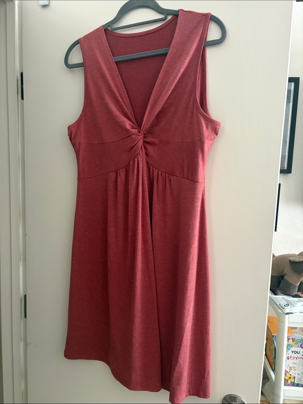 Sleeveless Twist-Front Knit Dress - Rust